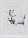 Cecil Aldin, Sealyham Terrier on an Armchair, etching