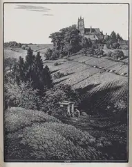 Charles William Taylor, Gypsy Caravan in a Downland Landscape, early/mid-20th century wood-engraving