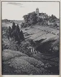 Charles William Taylor, Gypsy Caravan in a Downland Landscape, early/mid-20th century wood-engraving