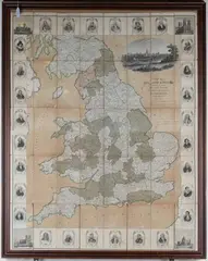 Robert Seaton, This New Map of England & Wales, hand-coloured engraving in 48 sections and backed onto linen