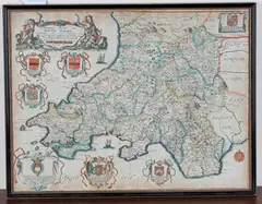 Richard Blome, A Generall Mapp of South Wales, engraving with near period colour