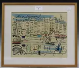 René Piaggi, Port d'Honfleur, monotype with hand-colouring