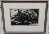 M.H. Wigan, Lurcher Dogs running, 20th century woodblock, signed in pencil
