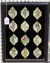John Keyse Sherwin, Morris-Dancers, from an Ancient Window in the House of George Tollett Esq at Betley in Staffordshire, engraving with later hand-colouring on laid paper