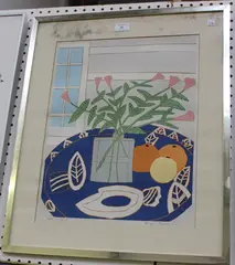 Bryan Pearce, Pink Lilies and Oranges, colour screenprint
