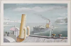 Felix Kelly, Drifter and Paddle Steamers, colour lithograph