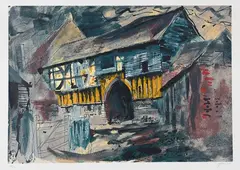 John Piper, Half-timbered House or Barn, colour lithograph on wove paper