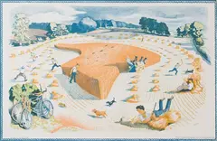 John Nash, Harvesting, colour lithograph