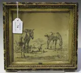 Carel Dujardin, Two Horses near a Plough, etching