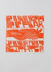 Paul Peter Piech, Let us never negotiate out of fear…, 1980, linocut