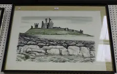 Dunstanburgh Castle by David Gentleman, colour lithograph, sold Nov 2019