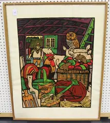 Kenn Burrows, Barn Interior, colour silkscreen