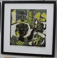 Juliette Goddard, The Shuttered Room, colour linocut