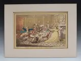 James Gillray, Company shocked at a Lady getting up to Ring the Bell, etching with later hand-colouring