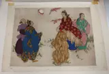 Elyse Ashe Lord, Japanese Ladies playing Kemari, etching with drypoint and hand-colouring