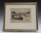 Edward Millington Synge, Canal Scene with Fishermen and Distant Church, probably St. Petersburg, Russia, etching