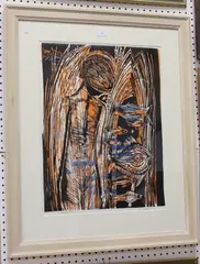 John Scorror O'Connor, Boy and Fish, linocut