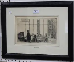 Eileen Soper, Lunchtime at School II, etching