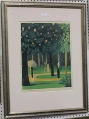 Figures in a Park by Jean-Pierre Cassigneul, colour lithograph, sold May 2019