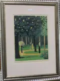 Jean-Pierre Cassigneul, Figures in a Park, colour lithograph