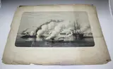 Louis Le Breton, Combat Naval livré sur la Rade de Hampton entre L'Escadre Fédérale' (American Civil War Naval Battle between USS Monitor and CSS Virginia), stone lithograph with near period hand-colouring