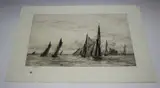 Barges in Thames Estuary by William Lionel Wyllie, etching, sold May 2019