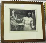 Henry Weston Keen, Adam holding an Apple in the Garden of Eden, near the Serpent, lithograph