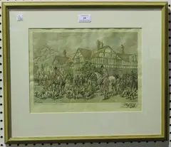 Geoffrey Sparrow, Meet of the Crawley & Horsham at Cisswood, etching with hand-colouring