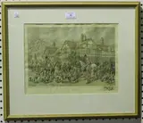 Geoffrey Sparrow, Meet of the Crawley & Horsham at Cisswood, etching with hand-colouring