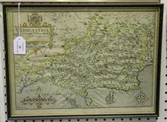 William Kip, Dorcestriae Comitatis Vulgo Dorsett' (Map of Dorset), engraving with later hand-colouring