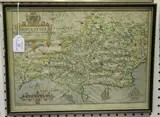William Kip, Dorcestriae Comitatis Vulgo Dorsett' (Map of Dorset), engraving with later hand-colouring
