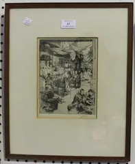 Reginald Edgar James Bush, Palma Market, monochrome etching