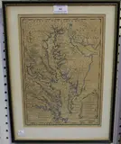 Emanuel Bowen, A New and Accurate Map of Virginia & Maryland, engraving with later hand-colouring on laid paper