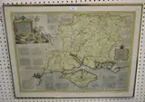 Thomas Kitchin, A New Improved Map of Hampshire, engraving with later hand-colouring on laid paper