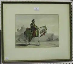 Emily Eden, Raja Hindu Rao on Horseback, lithograph with period hand-colouring