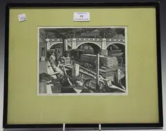 George Mackley, Below the Bridge, Kingston, woodcut