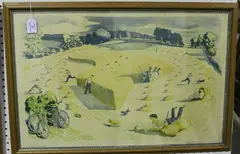 John Nash, Harvesting, colour lithograph
