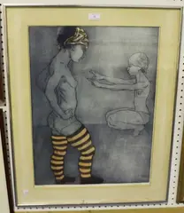Liz Sheppard, Acrobats, etching with aquatint