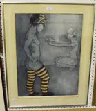 Liz Sheppard, Acrobats, etching with aquatint
