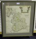 Robert Morden, The County Palatine of Lancaster' (Map), engraving on laid paper with later hand-colouring