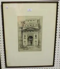 Façade of the Lloyd's Building, London by Sydney Robert Jones, monochrome etching signed in pencil, sold Oct 2018