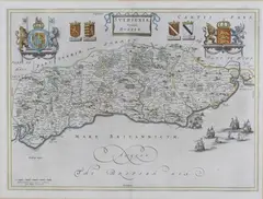 J. Blaeu, Suthsexia, vernacule Sussex' (Map of the County), engraving circa 1645