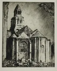Frank Brangwyn, Notre Dame, Poitiers, monochrome etching on laid paper