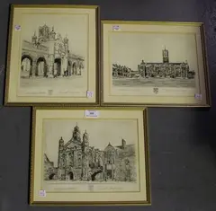 Wallace Hester, Big School from the Quad, Dining Room from the Quad, and Wren's Arch (Christ's Hospital School, Horsham), three 20th century etchings, all signed in pencil
