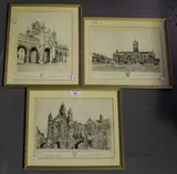 Wallace Hester, Big School from the Quad, Dining Room from the Quad, and Wren's Arch (Christ's Hospital School, Horsham), three 20th century etchings, all signed in pencil