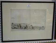 James McBey, Macduff, the Moray Firth, with Children flying Kites in the foreground, etching