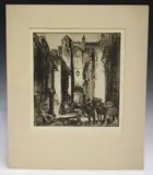 Frank Brangwyn, Street Scene with Horses and Figures, monochrome etching on laid paper