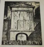 Frank Brangwyn, Crowd gathered before an Archway, lithograph