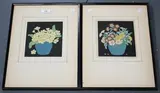 Hall Thorpe, Primroses, and Primulas with Forget-Me-Nots, a pair of early 20th century colour woodcuts