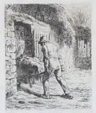 Jean-François Millet, Le Paysan rentrant du Fumier (Peasant with Wheelbarrow), monochrome etching on laid paper